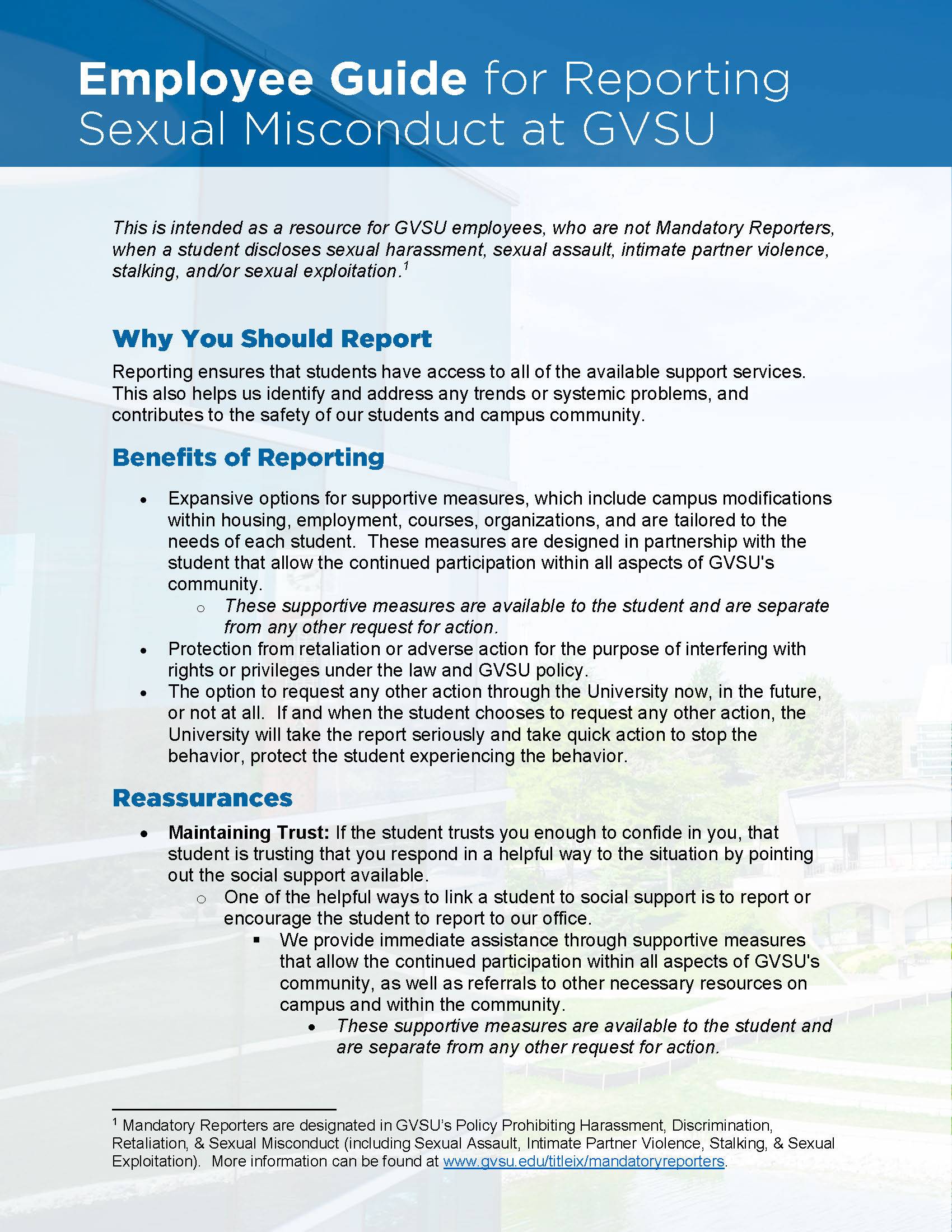 Employee Guide for Reporting Sexual Misconduct at GVSU